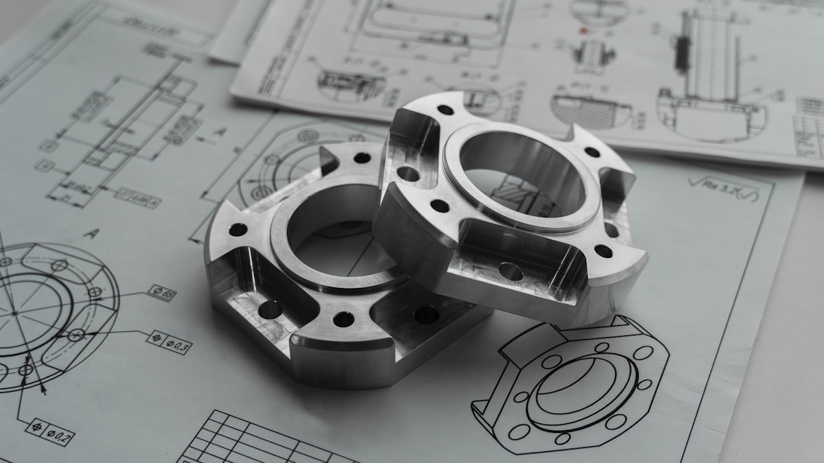 Machined parts on engineering drawings